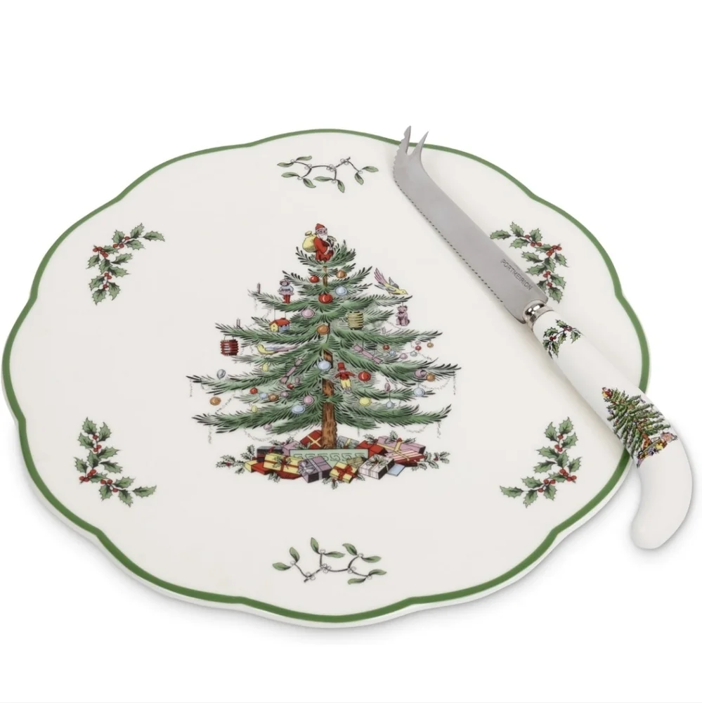 Spode CHRISTMAS TREE Appetizer Plate & Knife Set Porcelain Collectible Holiday